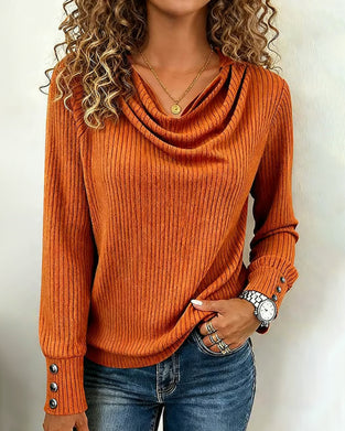 Solid Color Draped Neck Knitted T-Shirt