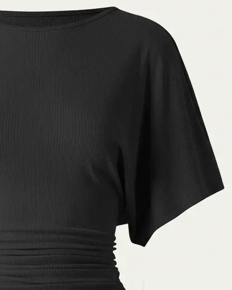 Casual Solid Pleated Short Sleeve Blouse
