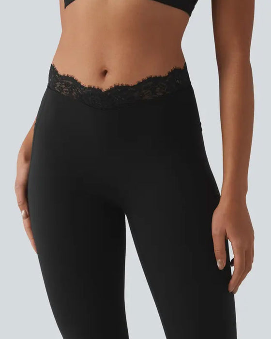 Lace Waist Slight Flare Yoga Pant