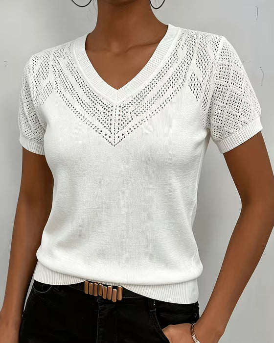 Solid Color Hollow Out V Neck Slim Fit Jumper