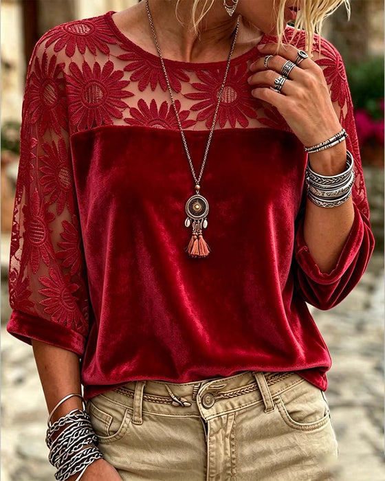 Crew Neck Sunflower Casual Blouse