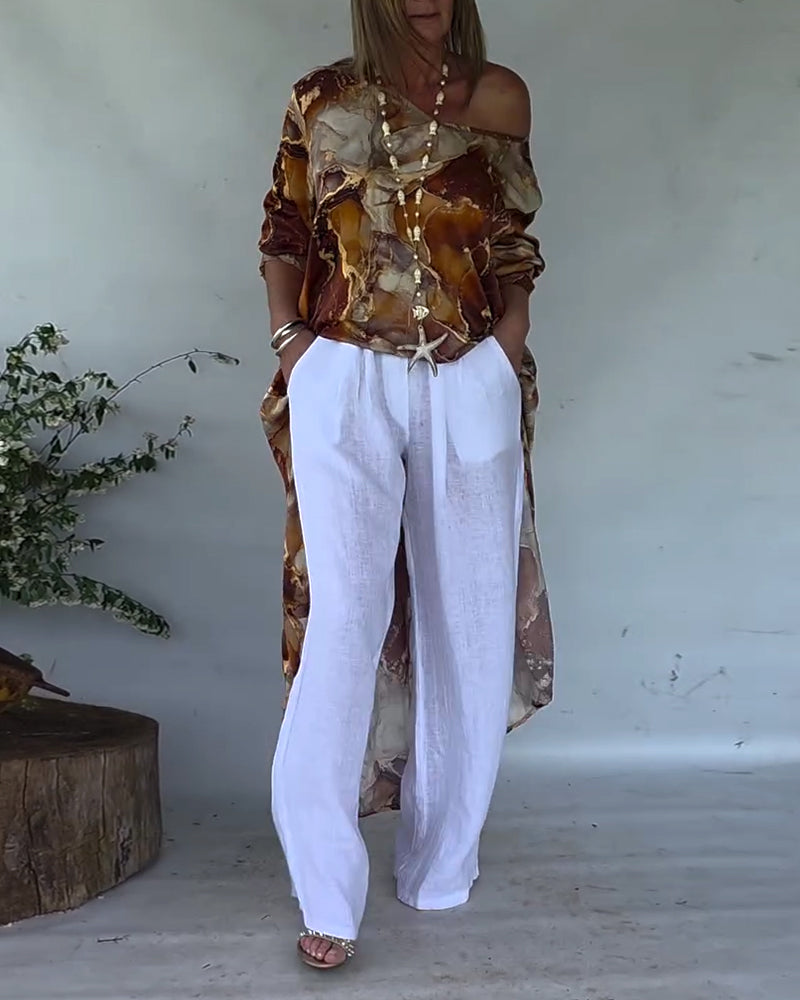 Fashionable Slit Printed Blouse