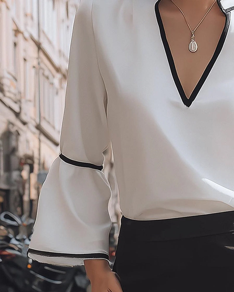 Elegant V-Neck Solid Color Women's Blouse