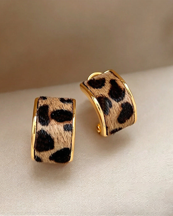 Womens Leopard Print Geometric Statement Hoop Earrings