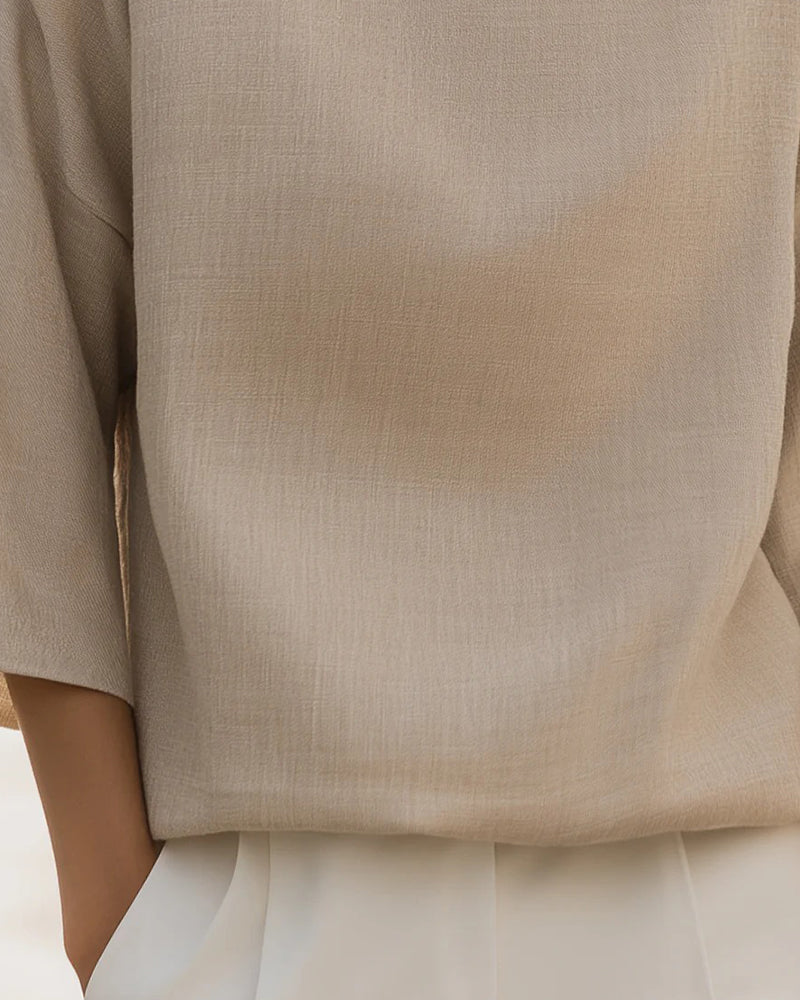 Stand Collar Three-Quarter Sleeve Solid Blouse