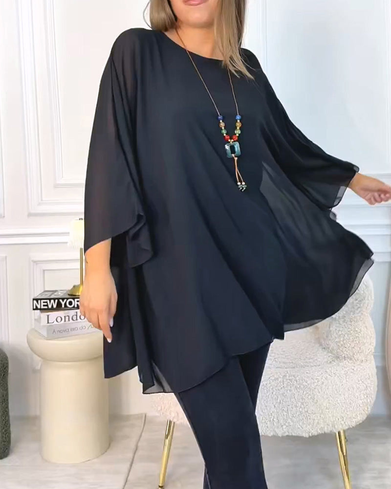 Solid Color Round Neck Loose Top