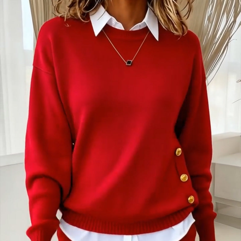 Metal Buckle Design Stylish Pullover