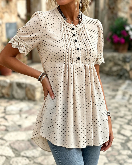 Bubble Sleeve Polka Dot Blouse