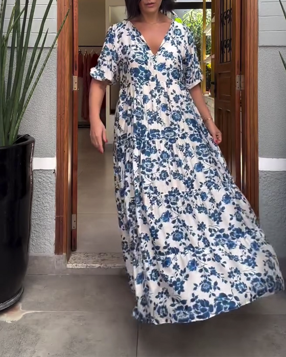 Short-Sleeved Floral Print Dress