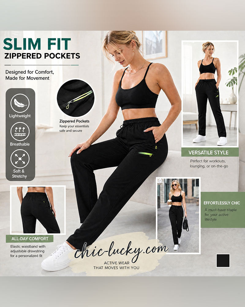 Zip Pocket Straight-Leg Pants