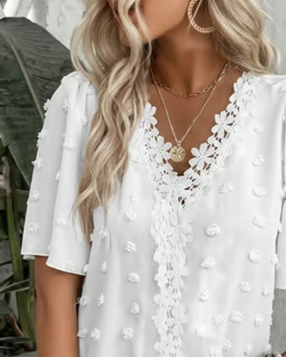 Spliced Jacquard Ruffle Sleeve Blouse