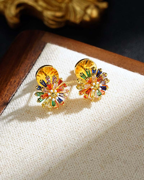 Colorful Firework Stud Earrings 💎 Zirconia Design & Minimalist Elegant