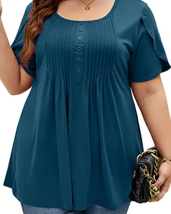 Casual Solid Color Buttons T-shirt
