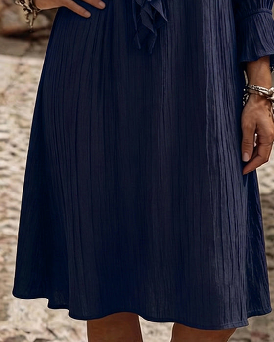 Ruffle Collar Tie Three Quarter Sleeve Dress