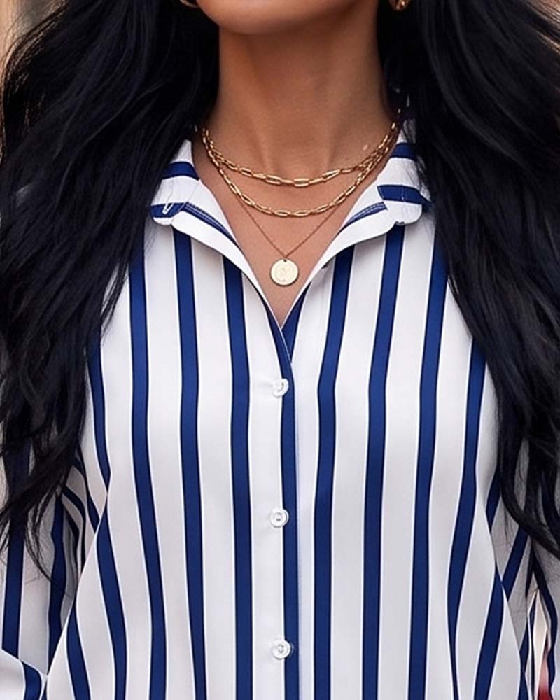 Striped Back Cross Irregular Blouse