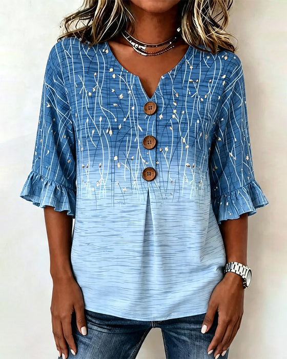 Printed Ruffle Blouse