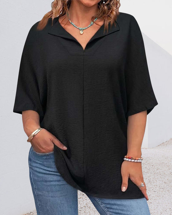 Loose Solid Color Short Sleeve Blouse