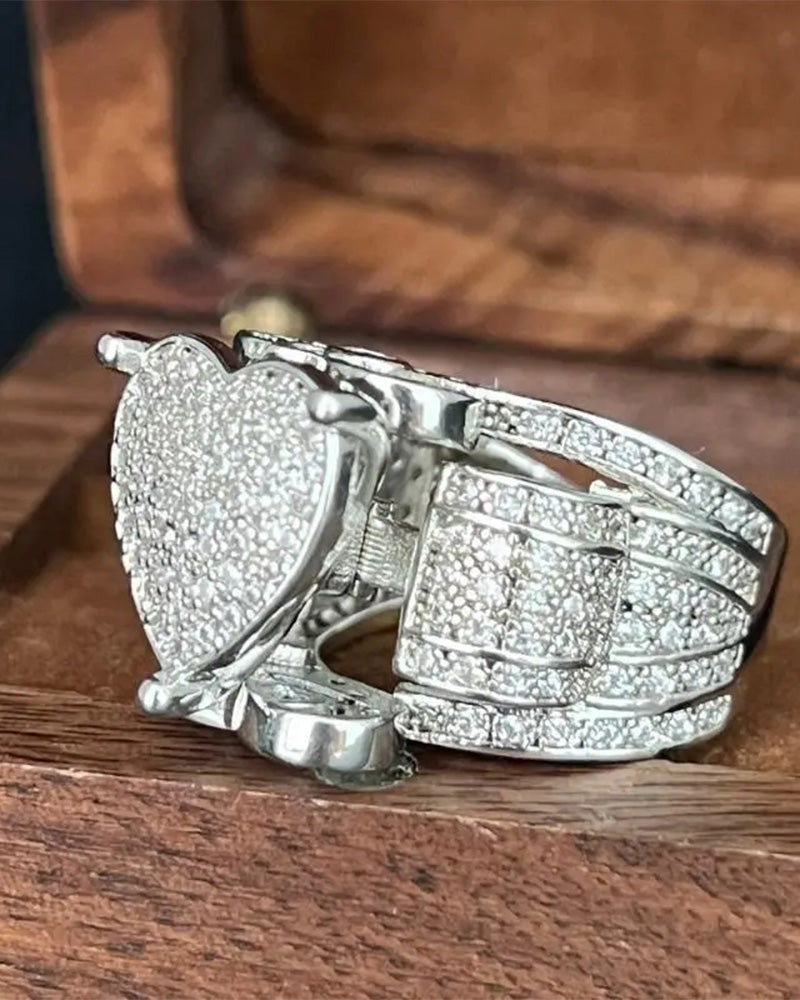 Pave Heart Shaped Ring Set for Women
