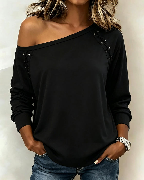 Stylish One-Shoulder Tie Blouse