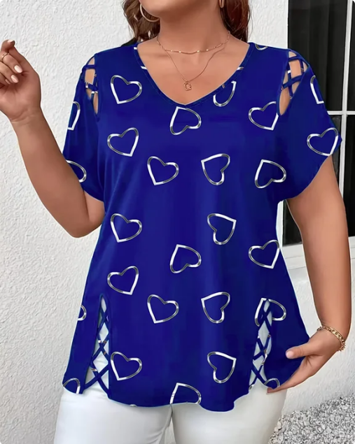Heart Pattern Hollow Short-Sleeved T-Shirt