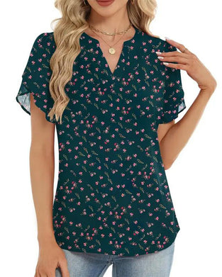 Flower Print Small V-Neck Blouse