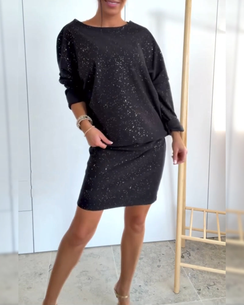 Round Neck Fine Glitter Fashion Dress