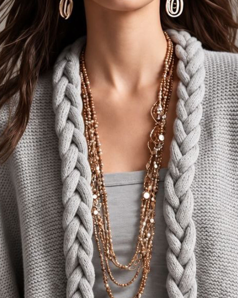 Lantern Sleeve Cable Knit Sweater Cardigan