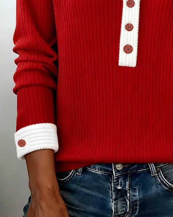 Button Lapel Color-Block Top