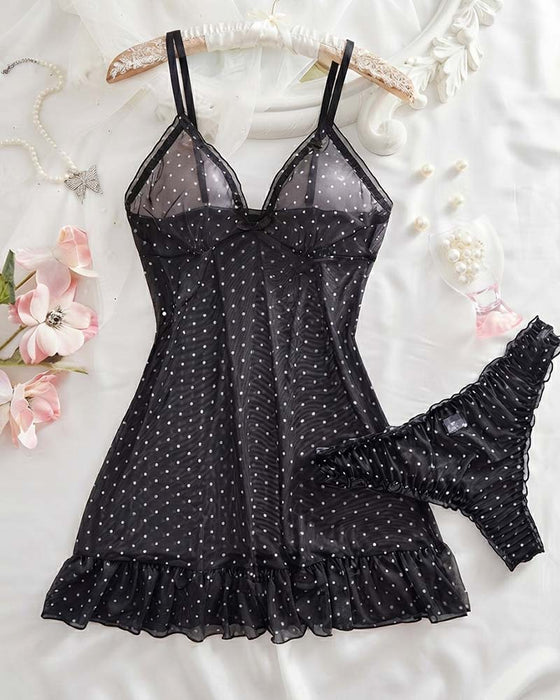 Polka Dot Mesh Sleep Dress Set