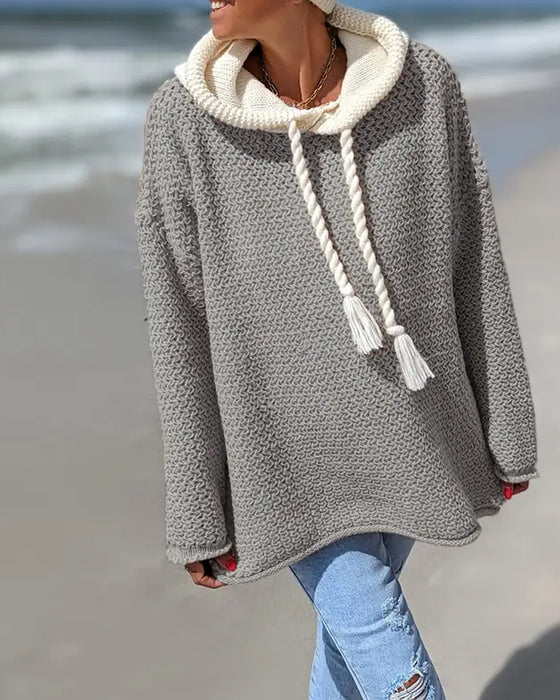Youthful Hooded Color-Block Sweater