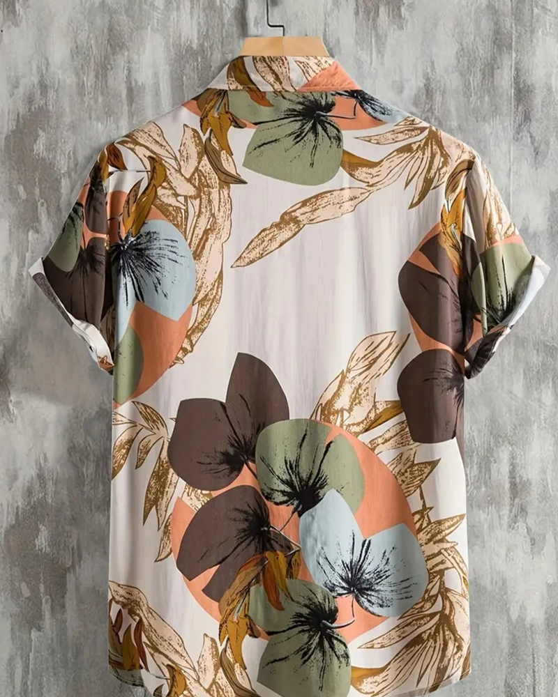 Vintage Botanical Print Short Sleeve Shirt