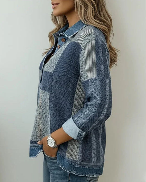 Long-Sleeved Color-Blocked Printed Sweatshirt