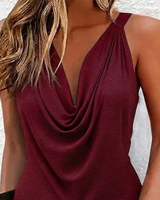 Casual Draped Collar Sleeveless Dress