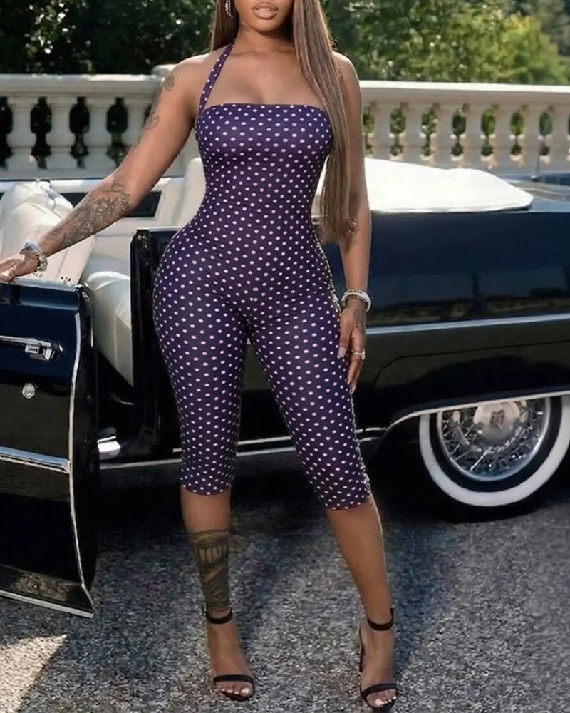 Polka Dot Halter Capri Jumpsuit