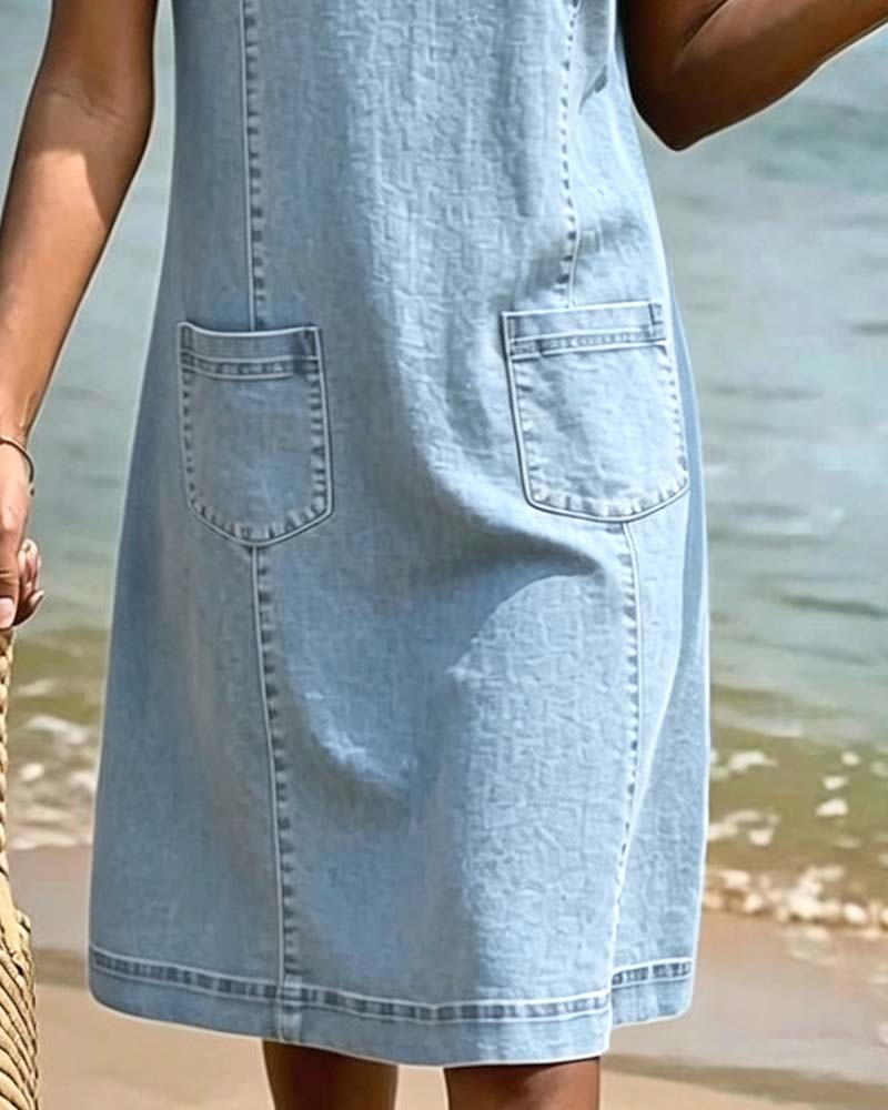Relaxed Sheath Pocket Small V-Neck Dress