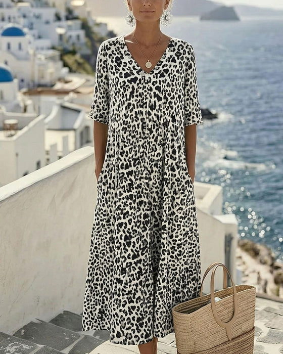 Leopard V-Neck Loose Dresses