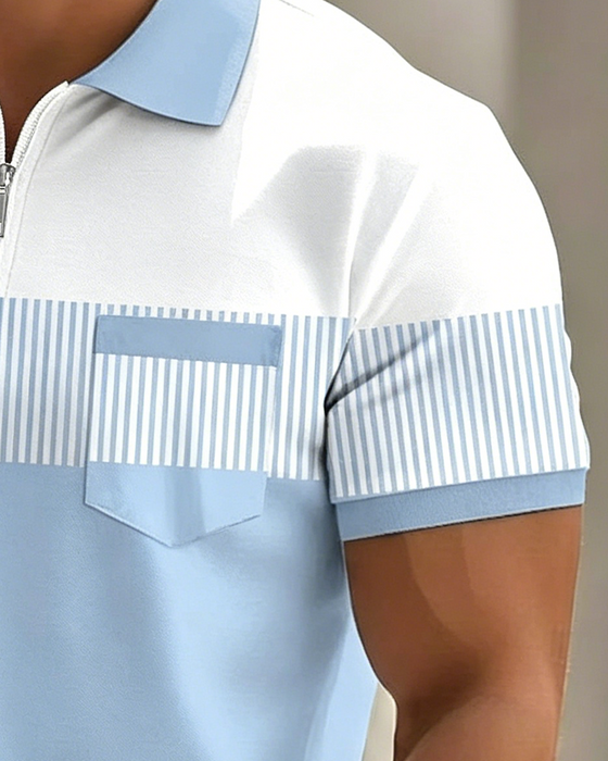 Patchwork Stripe Zipper Shirt