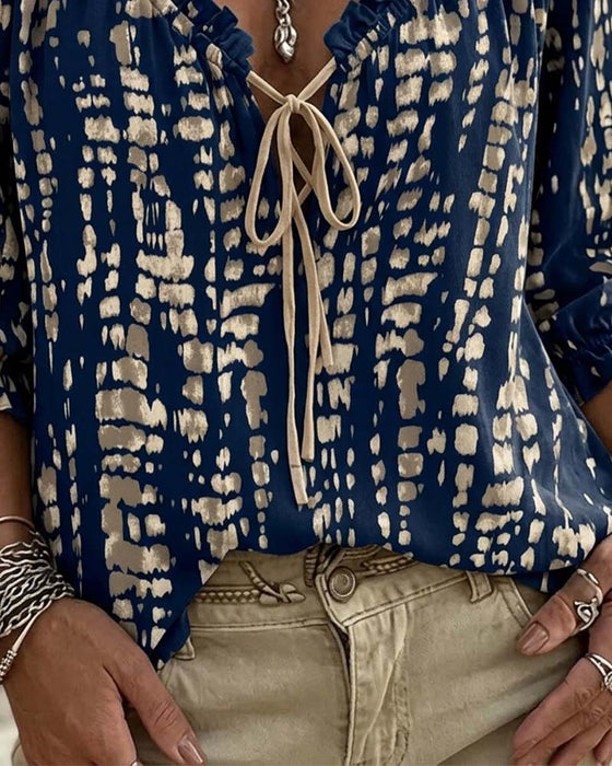 Bohemian Ruffle Tie Blouse
