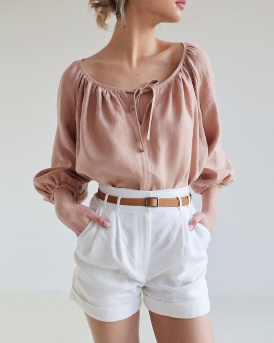 Solid Color Round Neck Tie Top