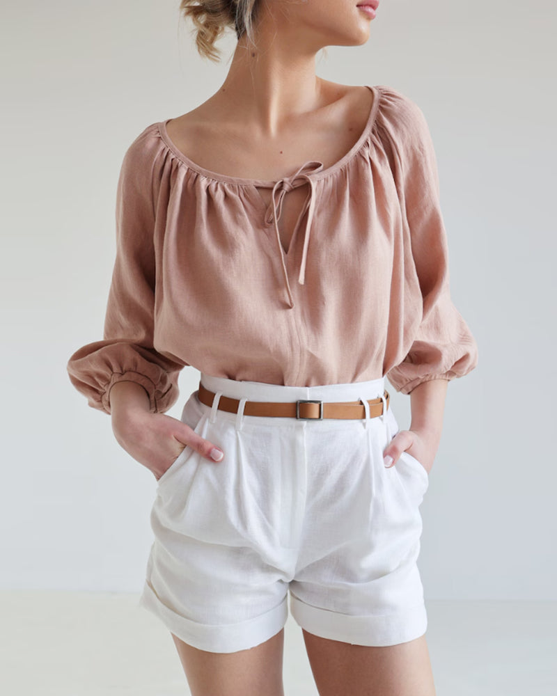 Solid Color Round Neck Tie Top