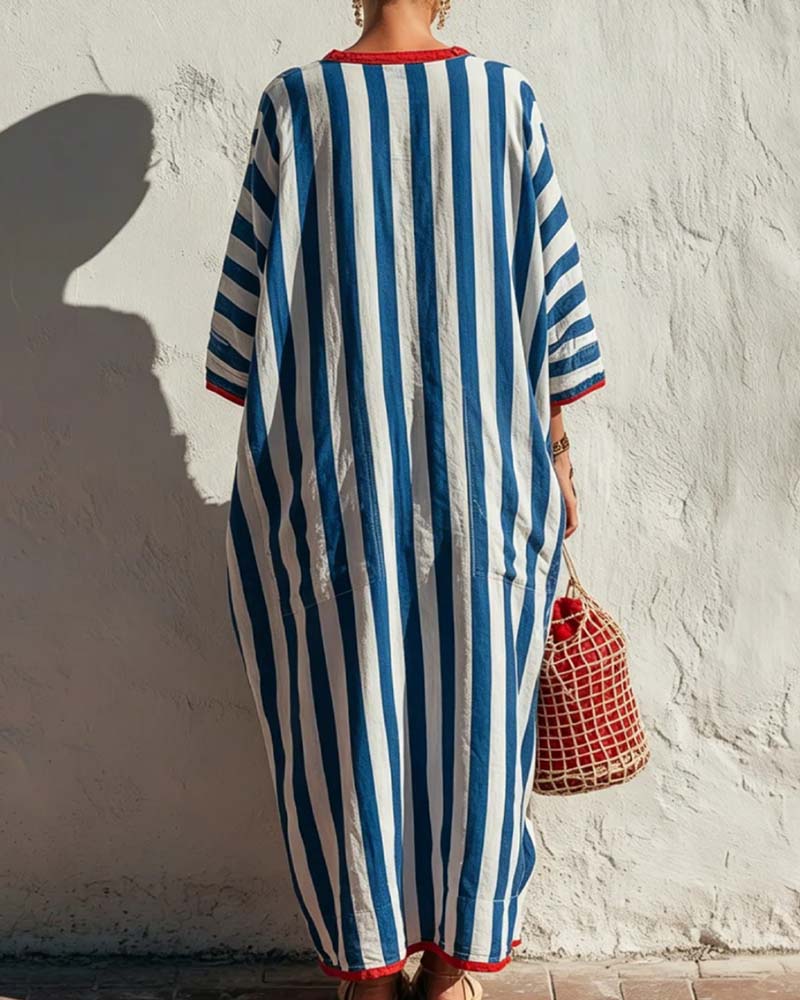 Vertical Stripe Pocket Dress