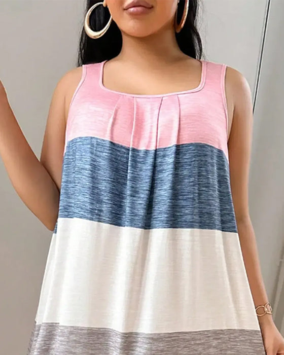 Square Neck Sleeveless Color-Block Stripe Sleep Dress