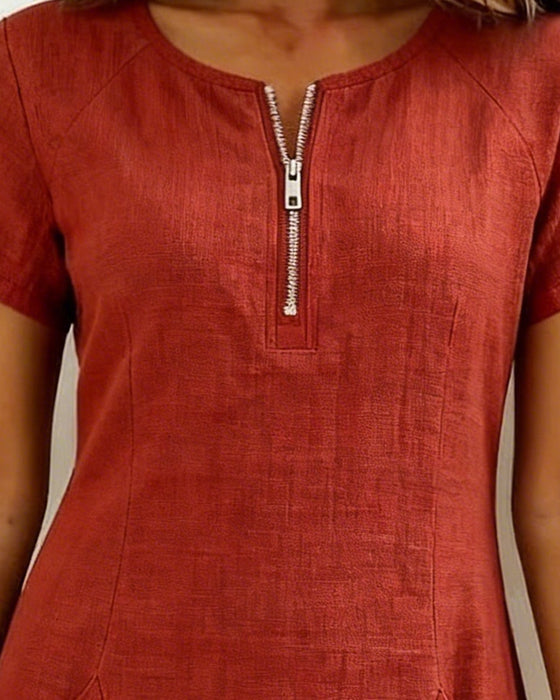 Zipper Pocket Cotton Linen Dress