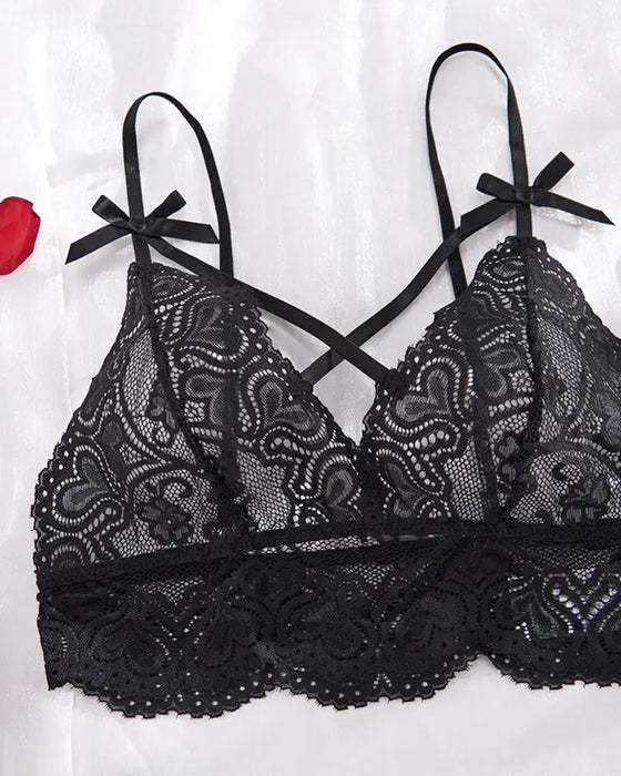 Sexy Lingerie Set - Hollow Bow Bralette & Open Panties