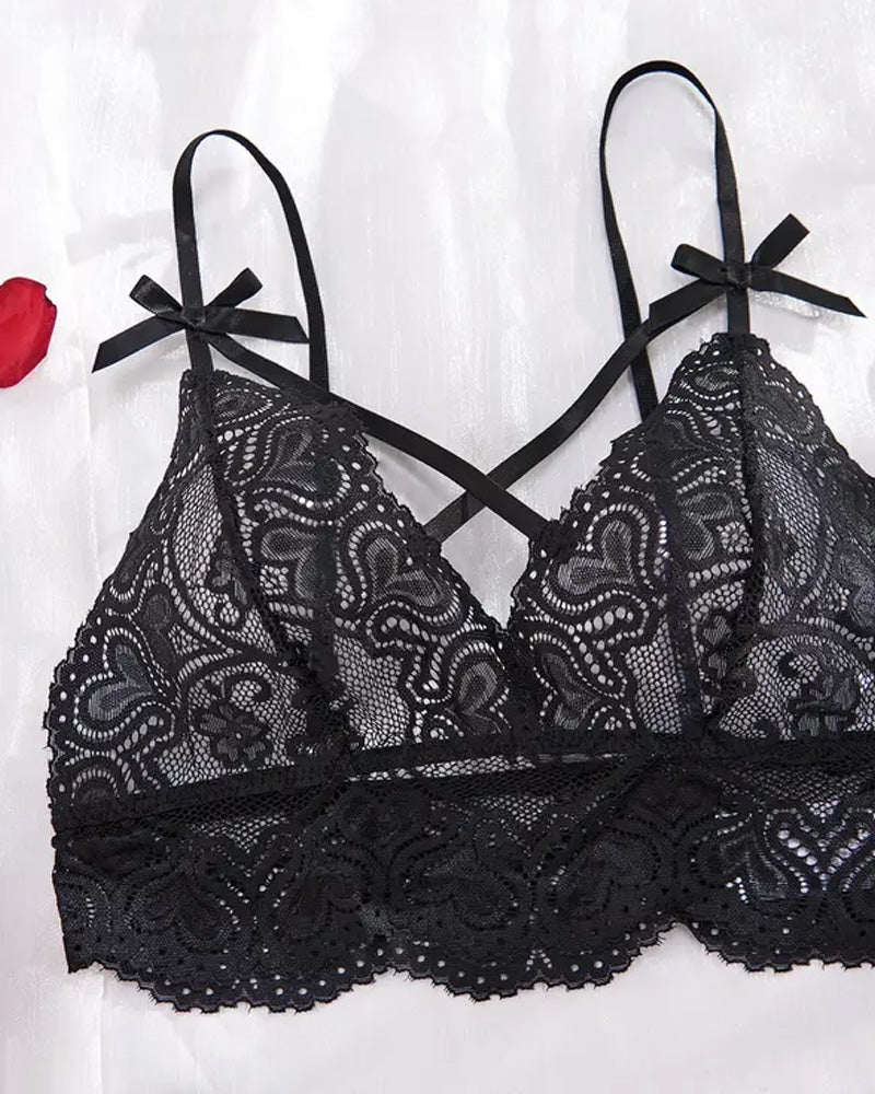 Sexy Lingerie Set - Hollow Bow Bralette & Open Panties