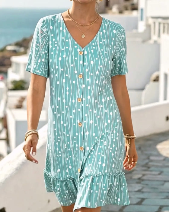 V-Neck Line Crewneck Dress