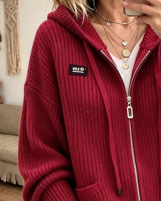 Drawstring Zip Pocket Sweater Cardigan