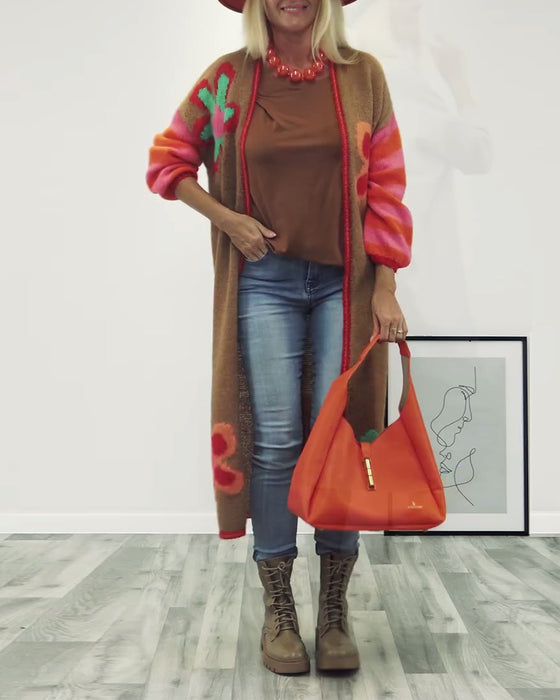 Floral pattern casual long cardigan