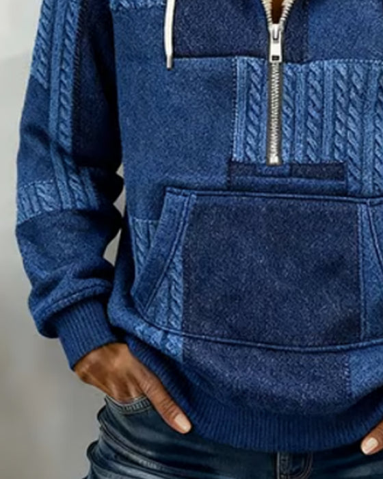 Casual Half-Zip Pocket Hoodie