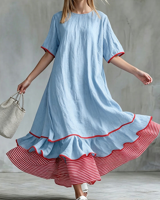 Color Block Stripe Ruffled Maxi Dress